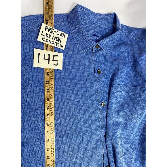 Tommy Bahama Button-Up Shirt – Textured Blue – Short Sleeve – Size XL 100% Silk - Picture 6 of 7